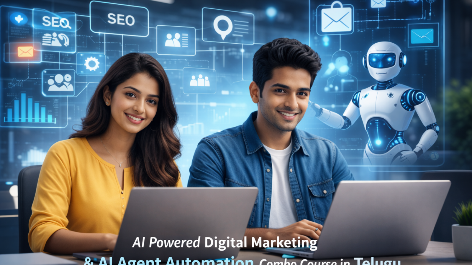 Students learning AI Powered Digital Marketing Course in Telugu with AI Agent Automation through practical projects and career-focused training