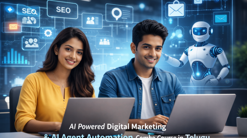Students learning AI Powered Digital Marketing Course in Telugu with AI Agent Automation through practical projects and career-focused training