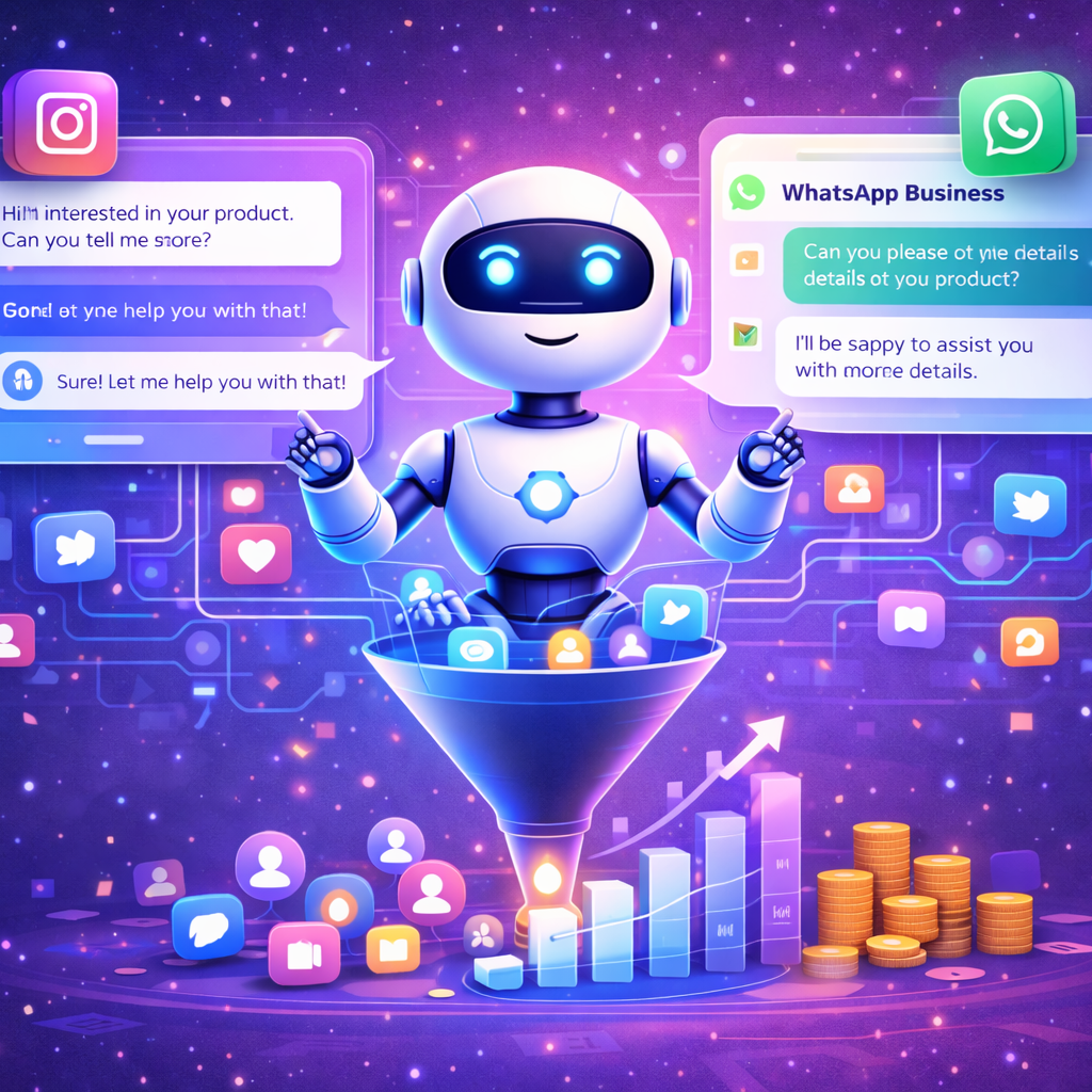 AI chatbot automating Instagram DMs and WhatsApp Business follow-ups for lead conversion

