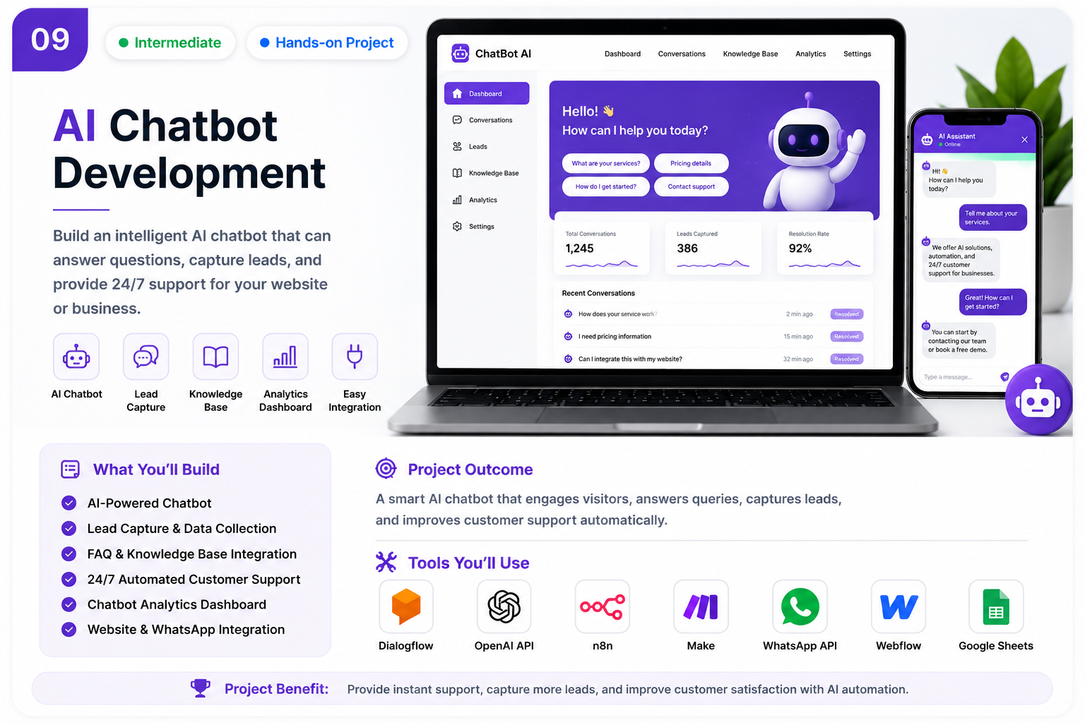 AI Chatbot Development project in the AI Course in Telugu using OpenAI API, n8n, Make, WhatsApp integration, and AI automation.