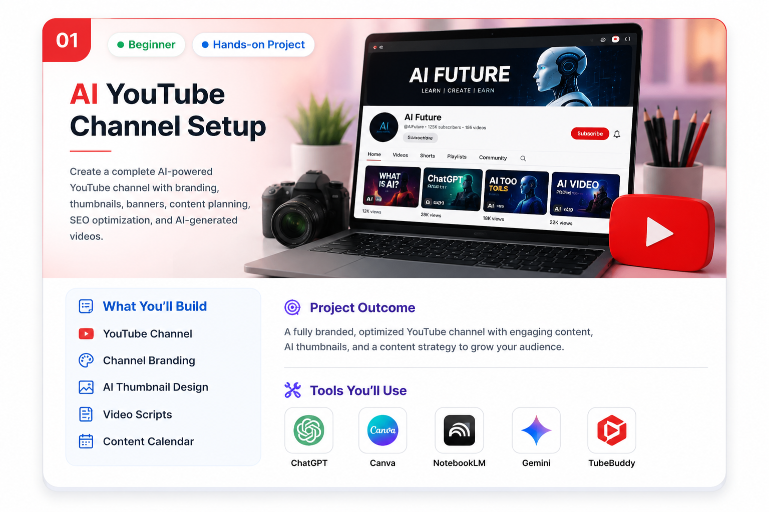 AI YouTube Channel project created in the AI Course in Telugu using ChatGPT, Canva, NotebookLM, and AI content creation tools.